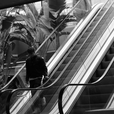 Bajando por las escaleras mecánicas